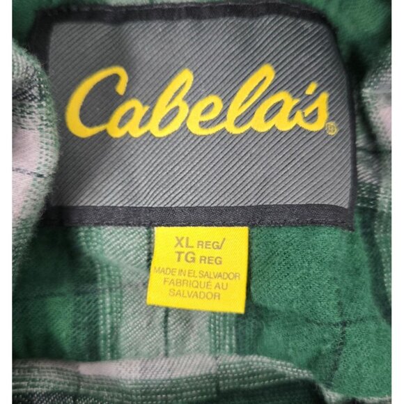 Cabelas Green Plaid‎ Button-Up Flannel Shirt XL 100% Cotton Mens Casual gorp - Picture 3 of 6